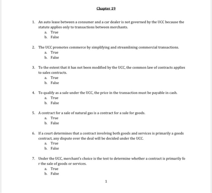  Chapter 19 1. An auto lease between a consumer and a
