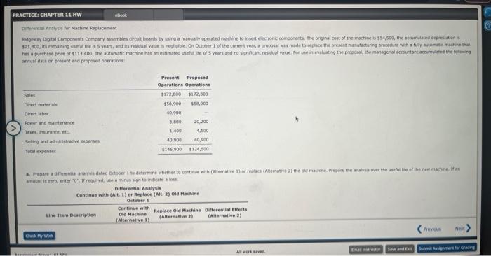 prepare a differencial analysis dated october 1 Difieremtial Analpse for Machine Replacement