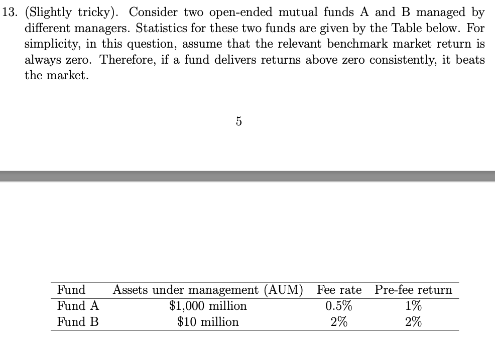  3. (Slightly tricky). Consider two open-ended mutual funds A and B