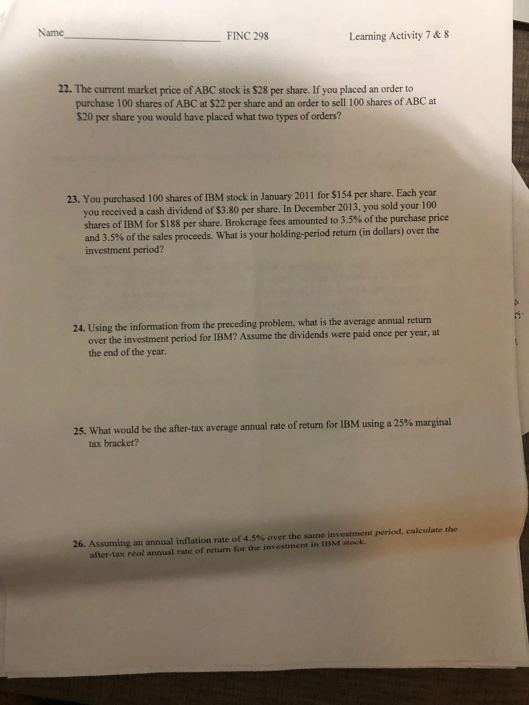 Name FINC 298 Learning Activity 7 & 8 22. The current