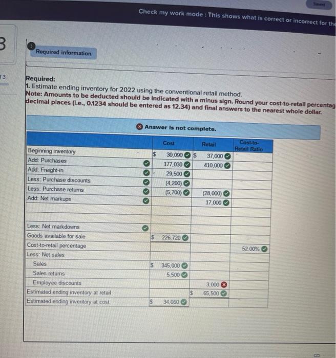 2022 assuming Raleigh Department Store used the LIFO retail method. Note: Amounts