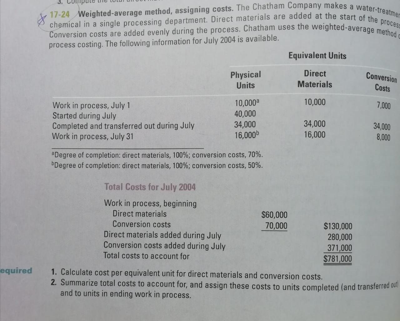 3. chemical in a single processing department. Direct materials are added