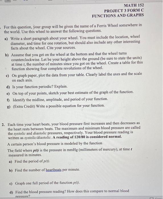  MATH 152 PROJECT 3 FORMC FUNCTIONS AND GRAPHS For this question,