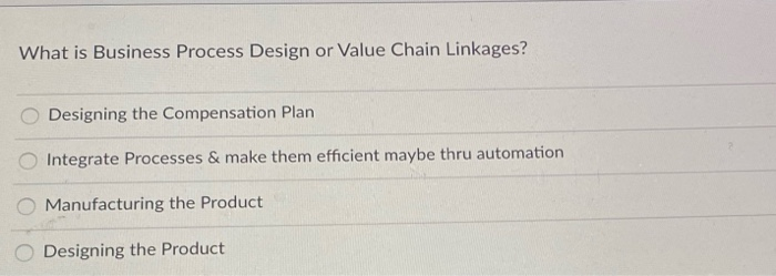  What is Business Process Design or Value Chain Linkages? Designing the