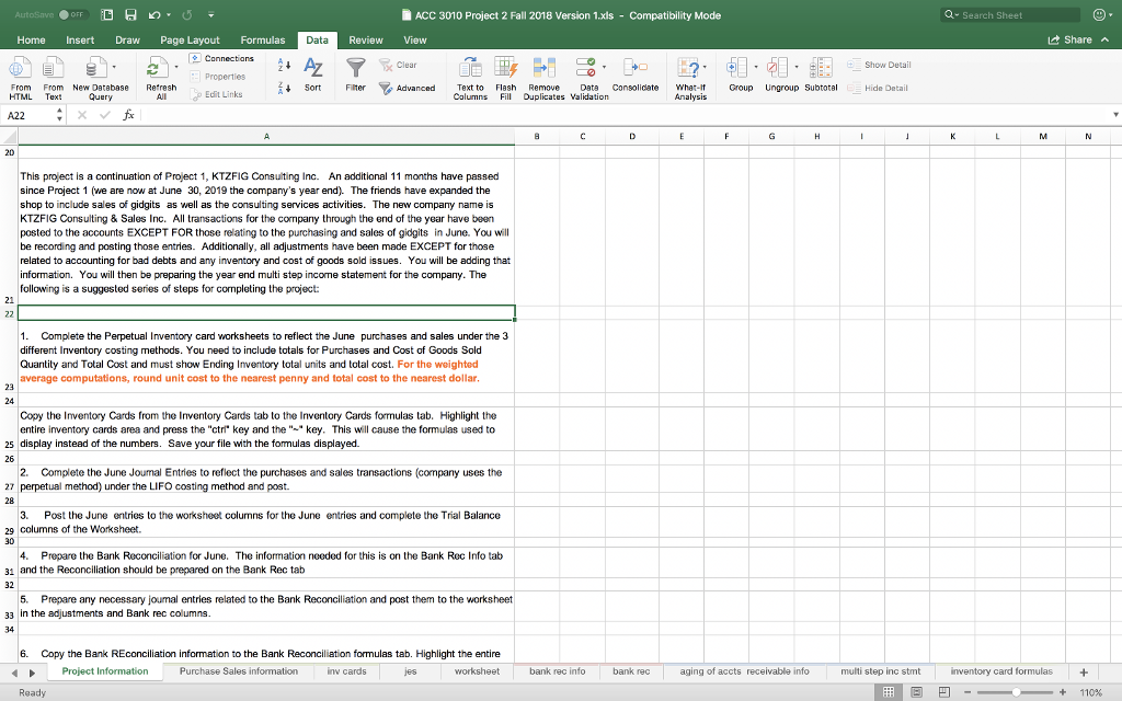  AutoSave OFF ACC 3010 Project 2 Fall 2018 Version 1.xls Compatibility