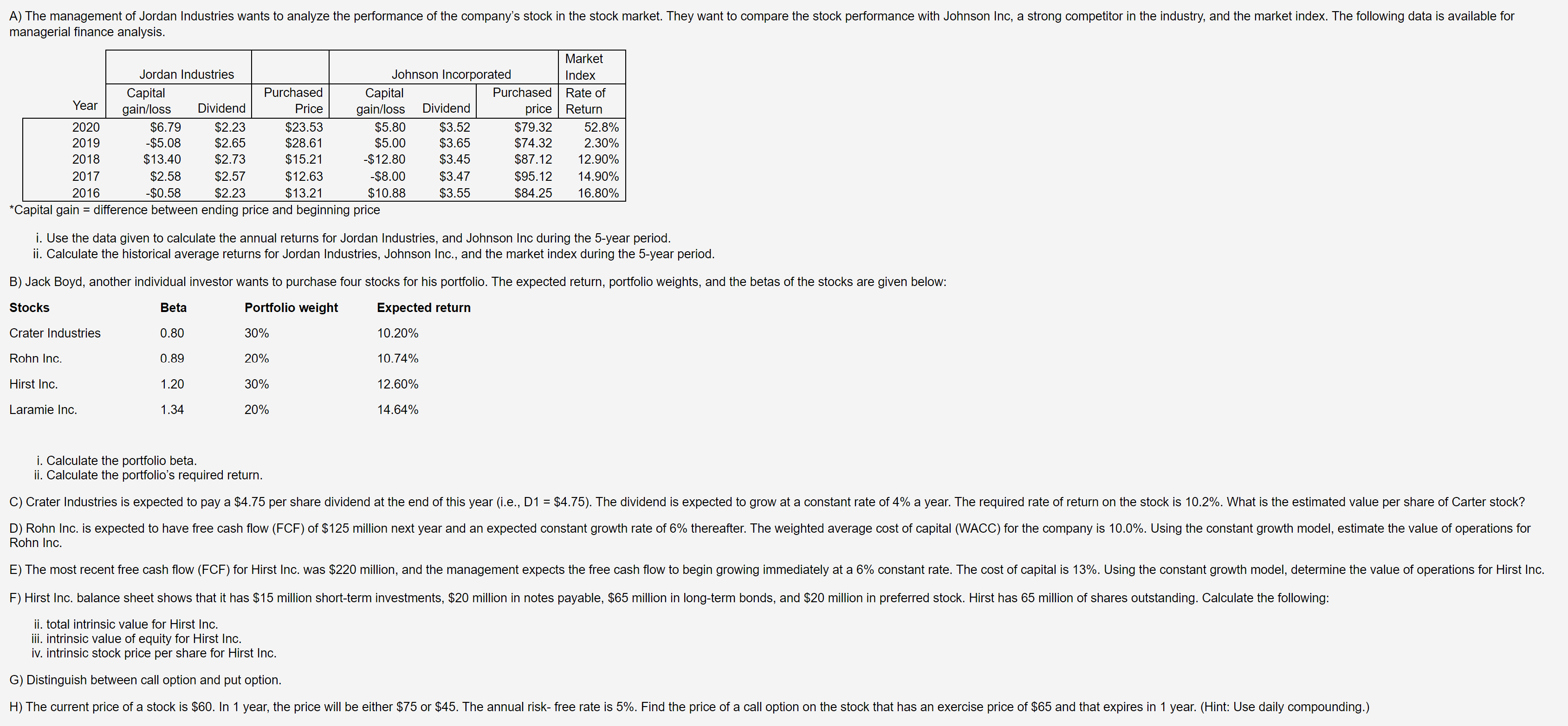  managerial finance analysis. ?** Capital gain = difference between ending price