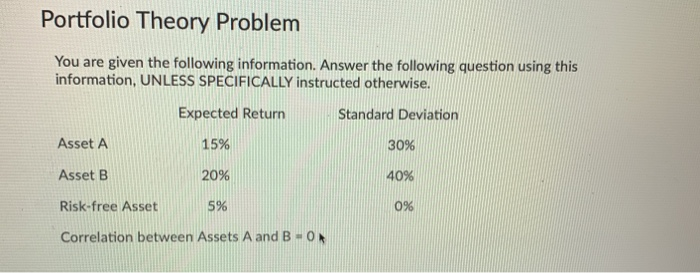  Portfolio Theory Problem You are given the following information. Answer the