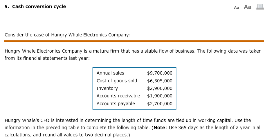 5. Cash conversion cycle Aa Aa Consider the case of Hungry