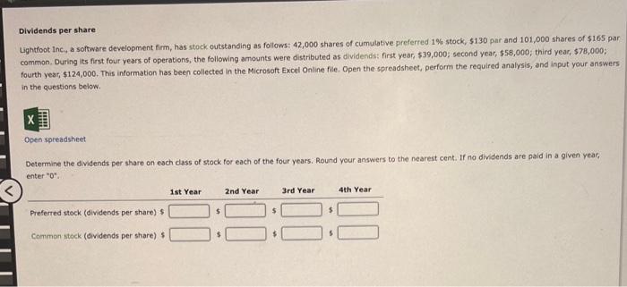  Dividends per share Lightfoot inc, a software development firm, has stock