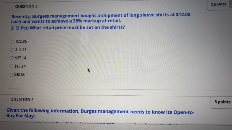 RESPONSE.) RETAIL SCENARIO A: Burgess, a clothing store, bought 100 sweaters for