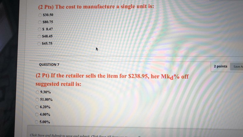 markup at retail. 3. (2 Pts) What retail price must be set