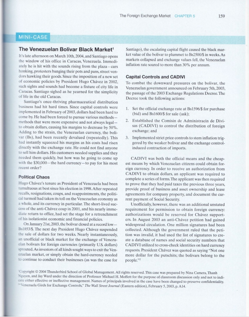 In the case study from The Foreign Exchange Market The Venezuelan Bolivar