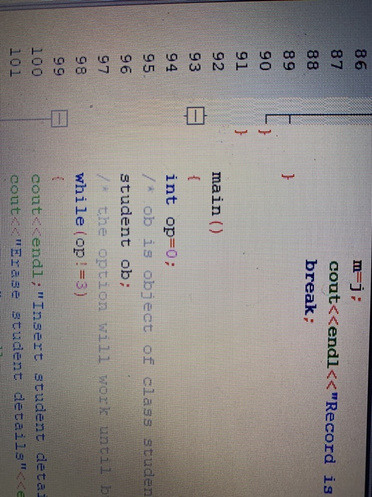 (100); / structure of array /* public part has functions / *