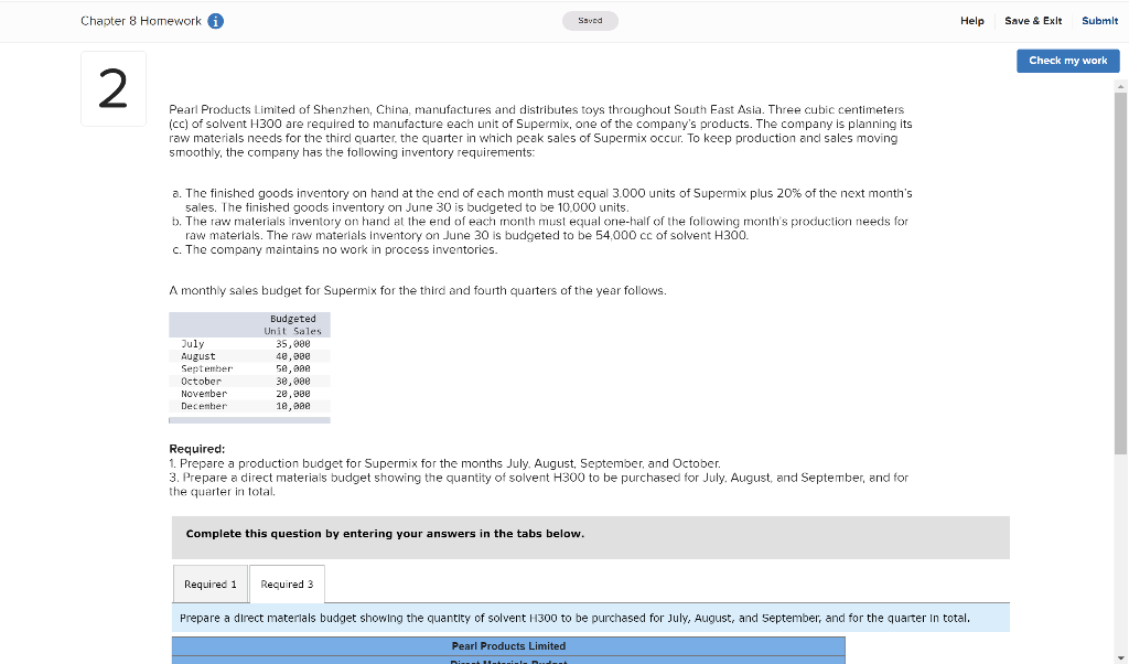  Chapter 8 Homework Saved Help Save & Exit Submit Check my
