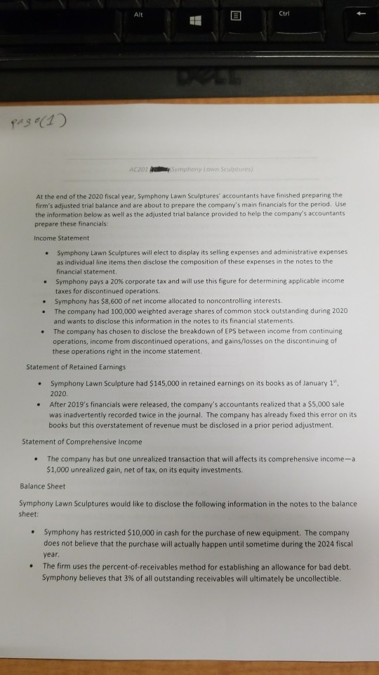  AC201: Intermediate Accounting Homework. Ctrl page (1) AC201 Symphony Low Sculptures)