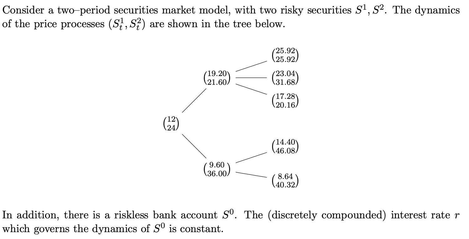  Consider a two-period securities market model, with two risky securities S1,S2.