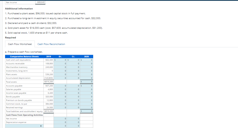 and income statement follow. Balance Sheets, December 31 2019 2020 Assets Cash