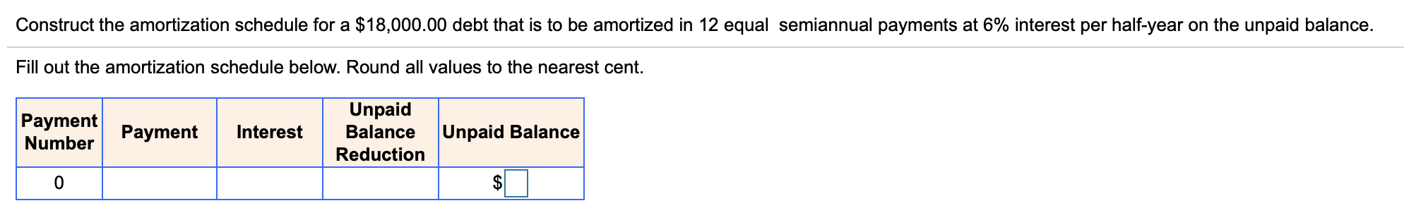  Construct the amortization schedule for a $18,000.00 debt that is to