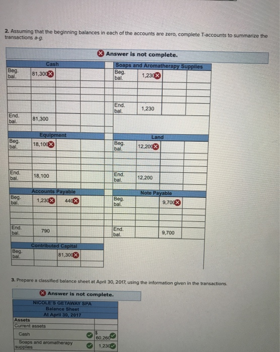  Please correct the wrong answers 2. Assuming that the beginning balances