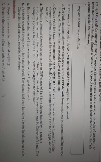 CS U Country Lahe will need to record. E7.15 (LO 4)