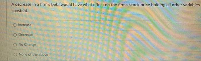 of return will have what effect on stock price. Increase Decrease No