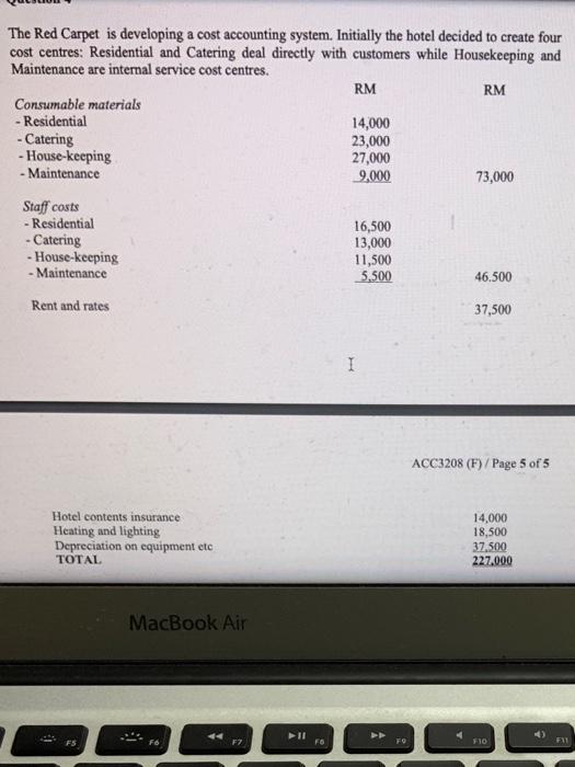 RM The Red Carpet is developing a cost accounting system. Initially