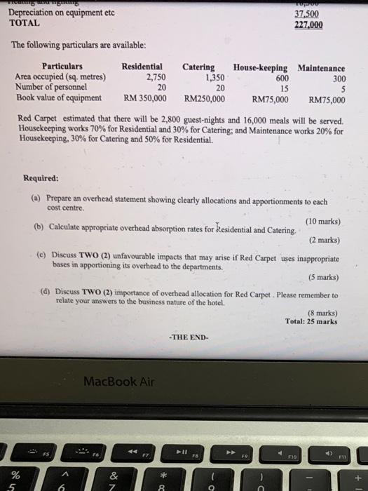 the hotel decided to create four cost centres: Residential and Catering deal