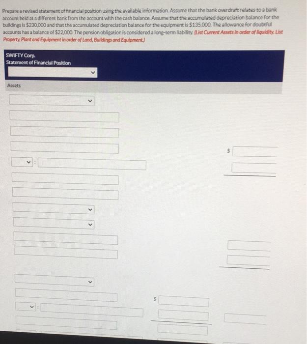 operations. The bookkeeper recently completed the following statement of financial position in