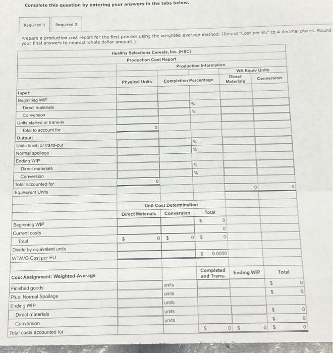 cost reports Healthy Selections Cereals, Incorporated (HSC) is a large food-processing company