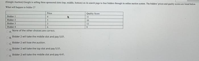  (Google Auction Google is selling three sponsored slots (top, middle, bottom)