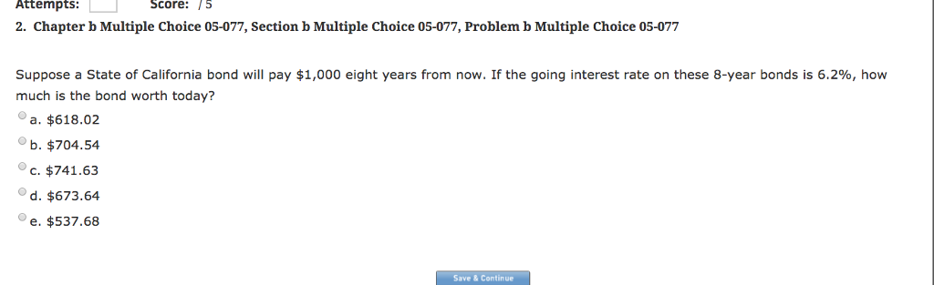 Attempts Score: 15 2. Chapter b Multiple Choice 05-077, Section b