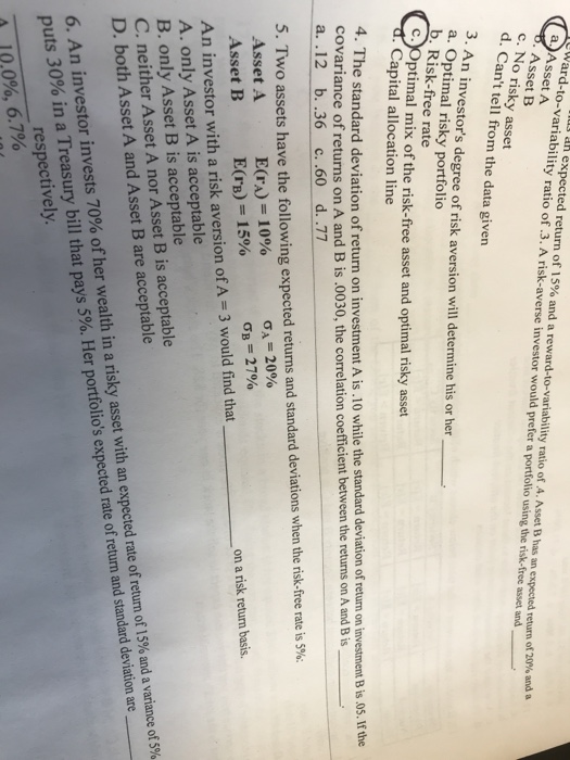  Answer question 4 Ward-to a. Asset A . Asset B c.