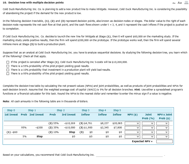  10. Decision tree with multiple decision points Aa Aa Cold Duck
