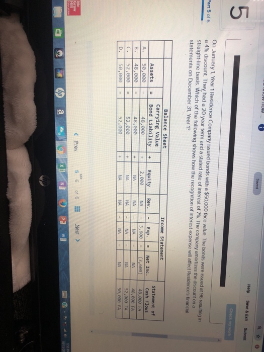  Help Save & Exit Submit 5 On January 1. Year 1