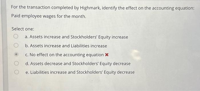  For the transaction completed by Highmark, identify the effect on the