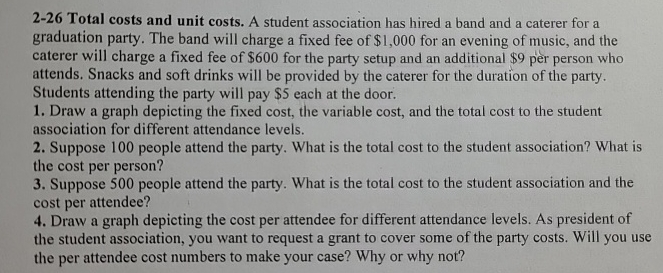  2-26 Total costs and unit costs. A student association has hired