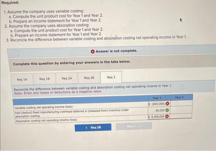 year 1 and two Walsh Company manufactures and sells one product. The