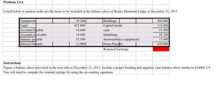  Problem 2.1A Listed below in random order are the items to