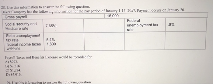  28. Use this information to answer the following question. Baker Company