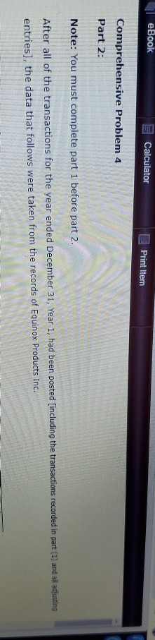  eBook E Calculator E Print Item Comprehensive Problem 4 Part 2: