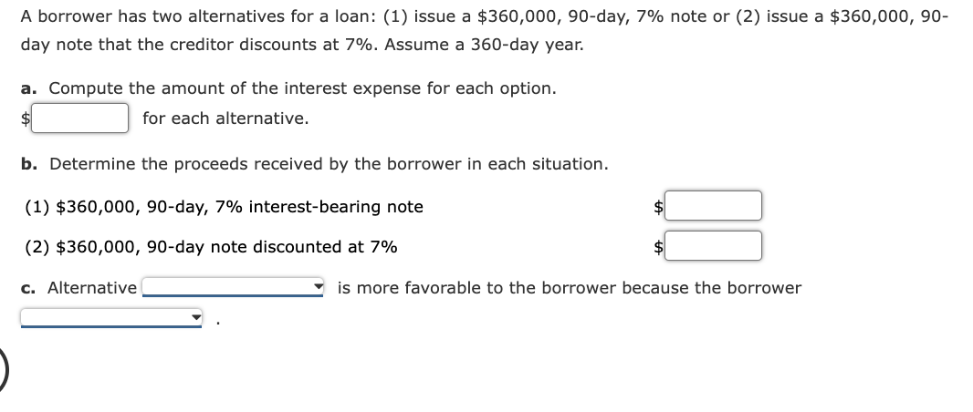 A borrower has two alternatives for a loan: (1) issue a