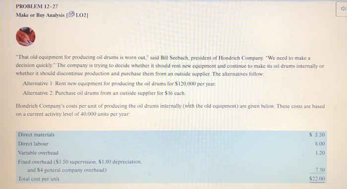  please fill out part 2a and 2b. thanks! PROBLEM 12-27 Make