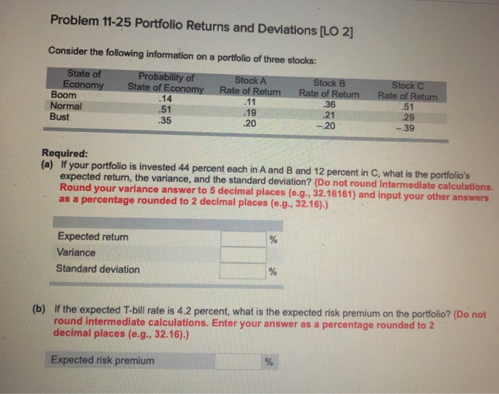  Problem 11-25 Portfolio Returns and Deviations [LO 2] Consider the following