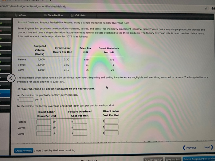 as follows: Budgeted Activity Activity Cost Activity Base Casting $293,100 Machine hours