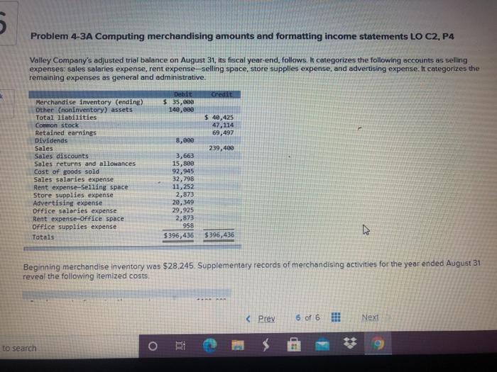  5 Problem 4-3A Computing merchandising amounts and formatting income statements LO