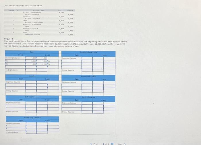  Consider the recorded Ennsactions below Requiled