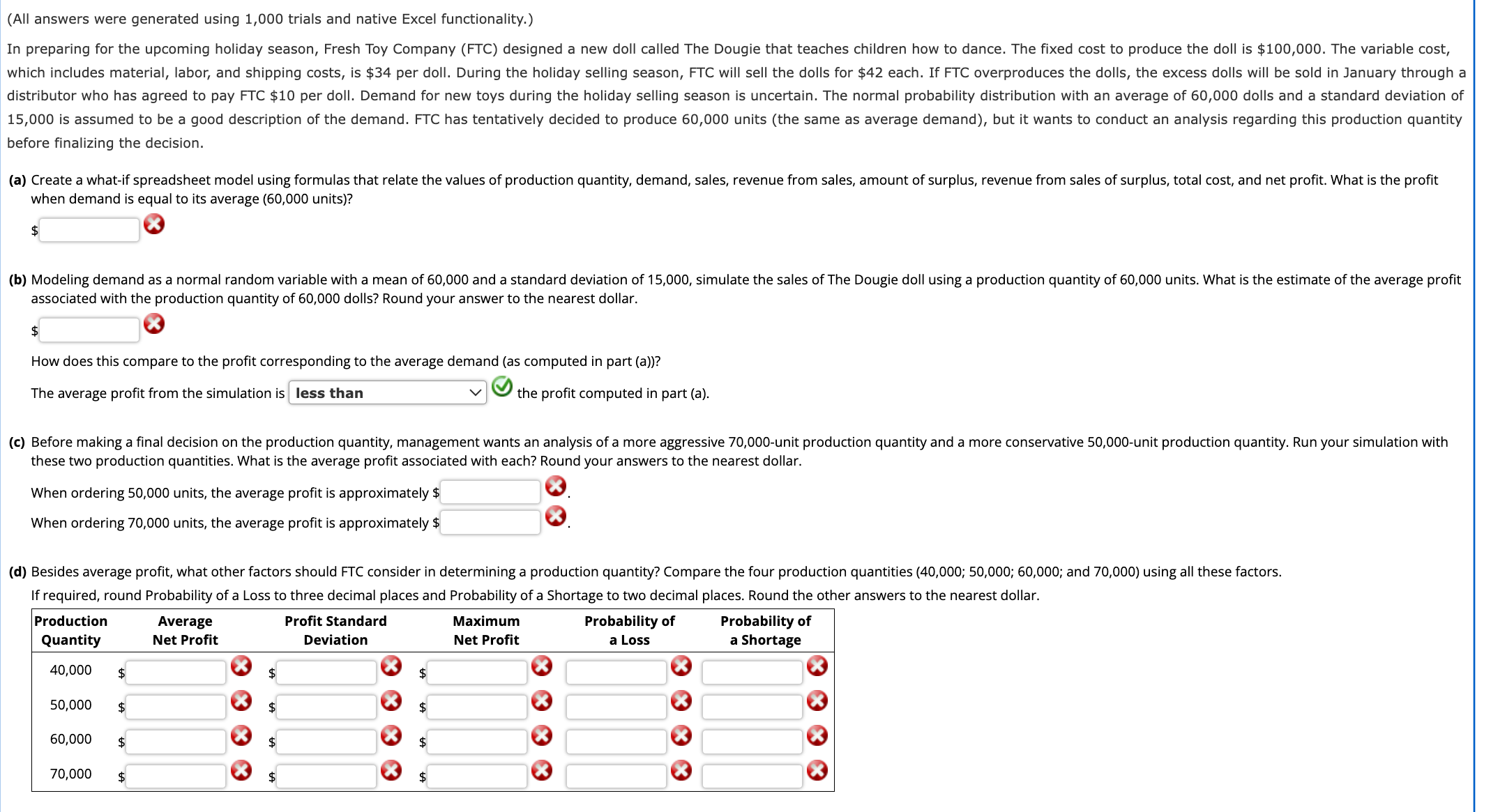 Create a what-if spreadsheet model using formulas that relate the values