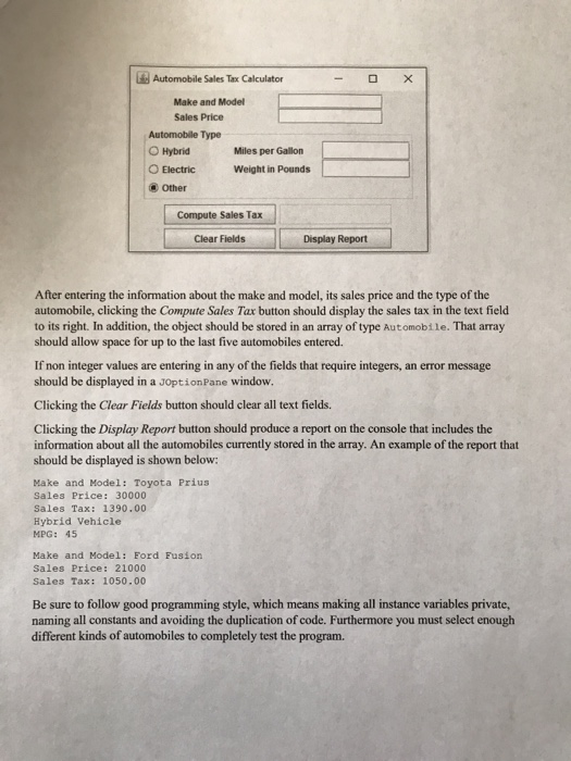 for a collection of automobiles of different types. This program consists of