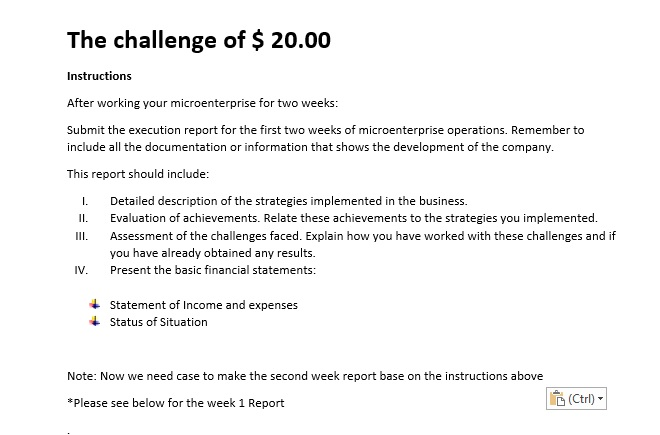 Can you help with the ($20) dollar challenge report? Please see instructions
