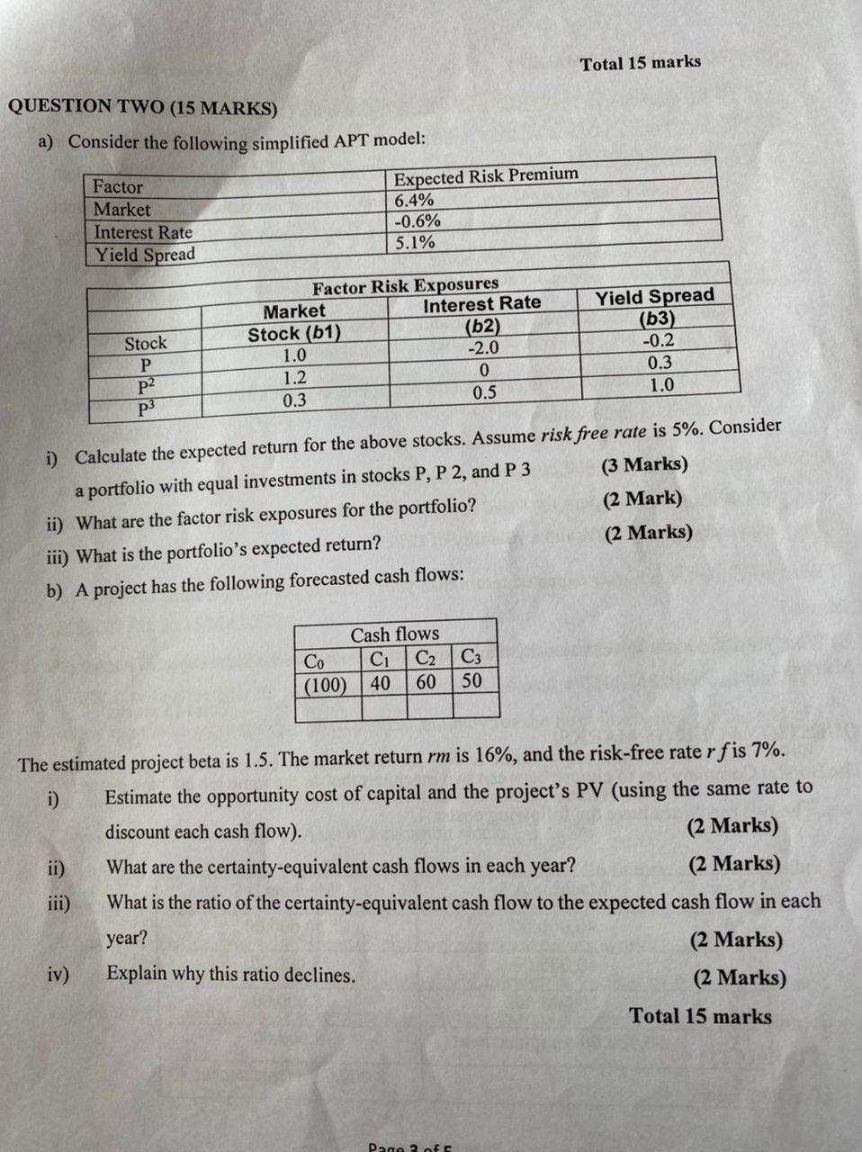 please answer the b part Total 15 marks QUESTION TWO (15 MARKS)